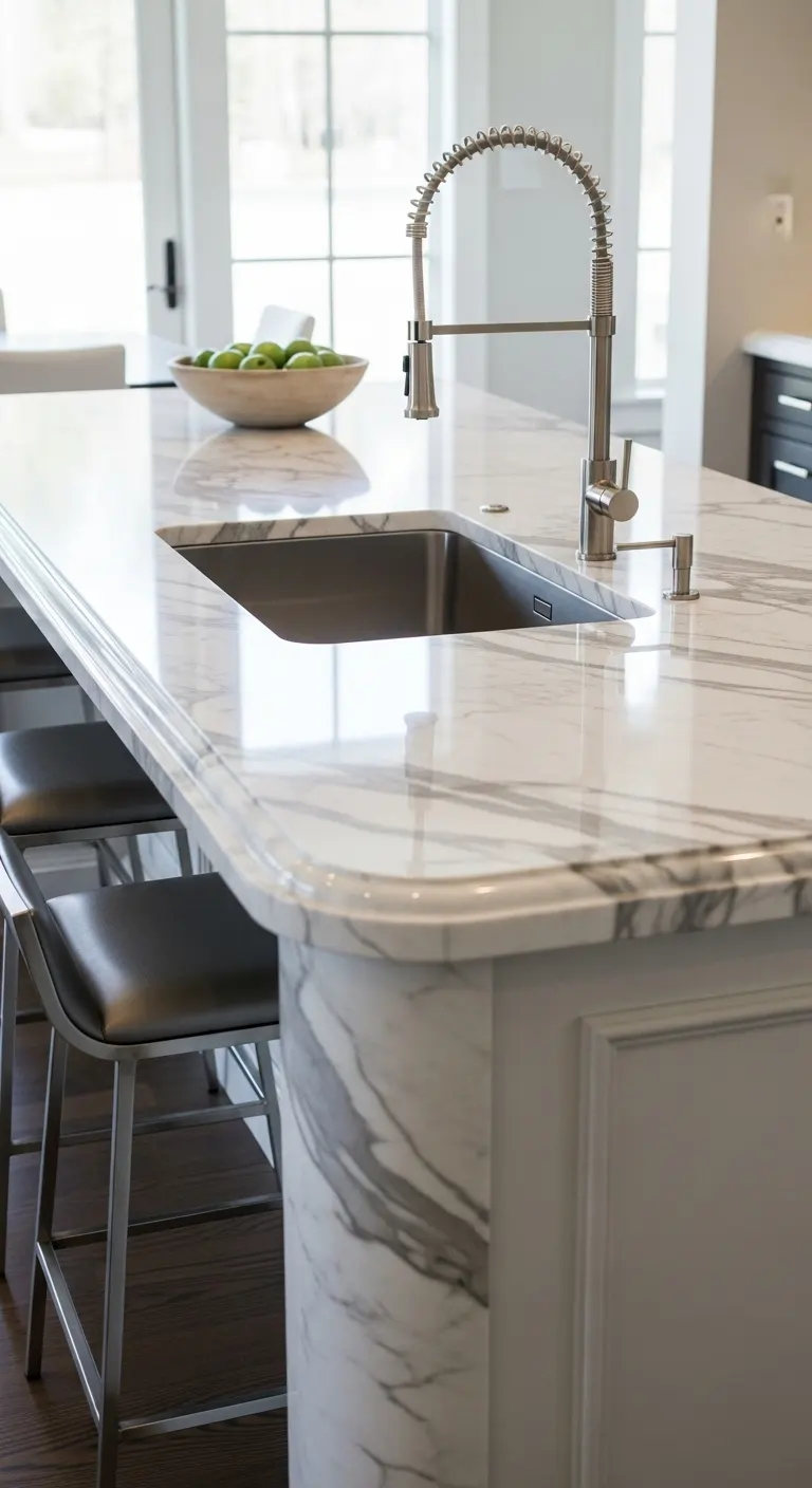1. Classic Marble Island with Built-in Sink