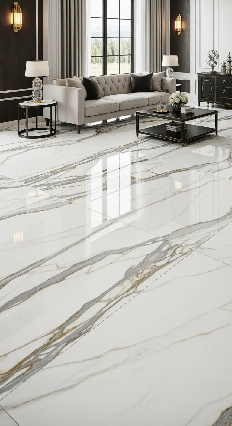 Classic White Calacatta Marble Flooring for Living Rooms