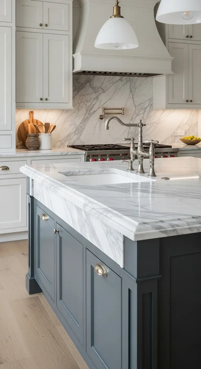 Marble Countertops with Waterfall Edge