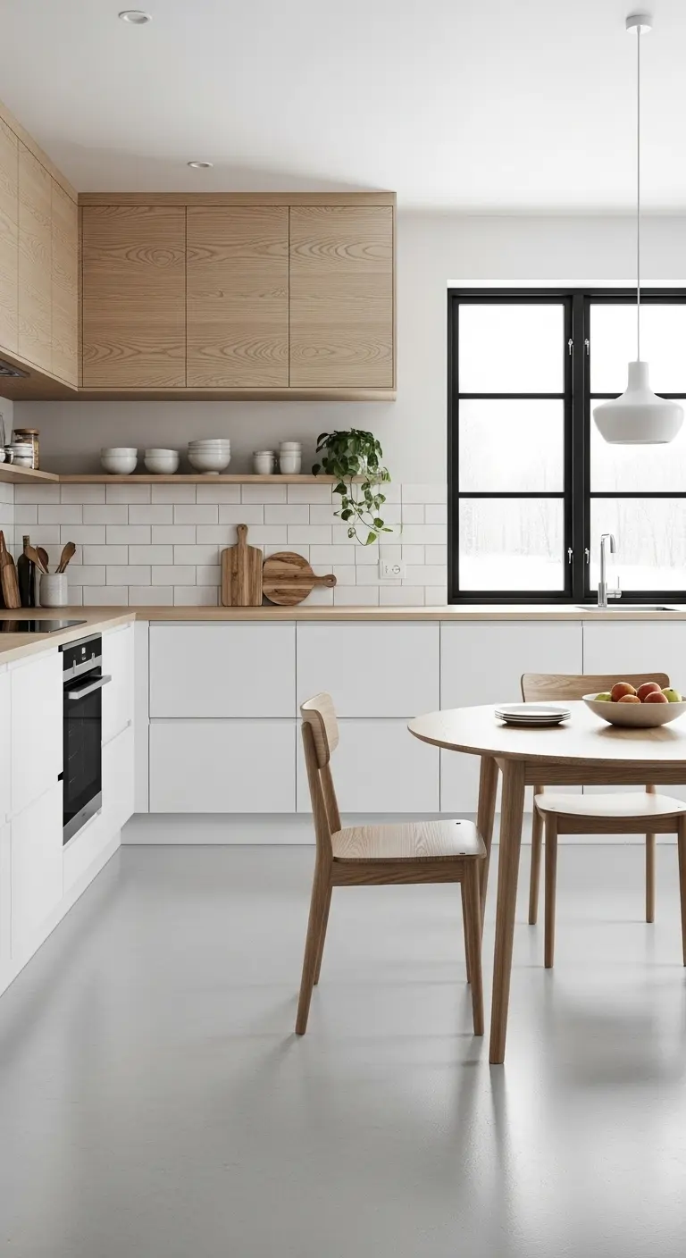 Minimalist White Cabinets with Light Wood Accents