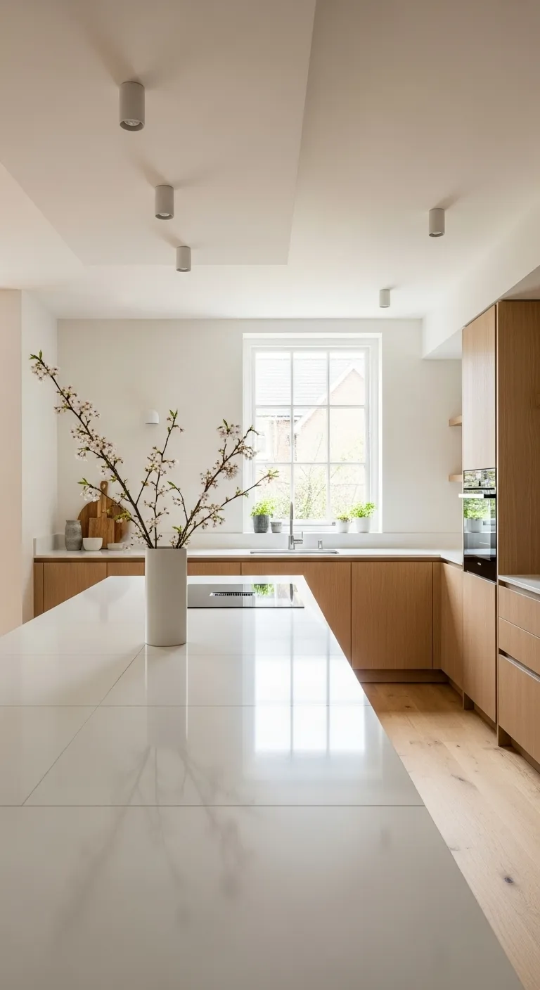 Minimalist White Ceramic Slabs for a Bright, Airy Kitchen