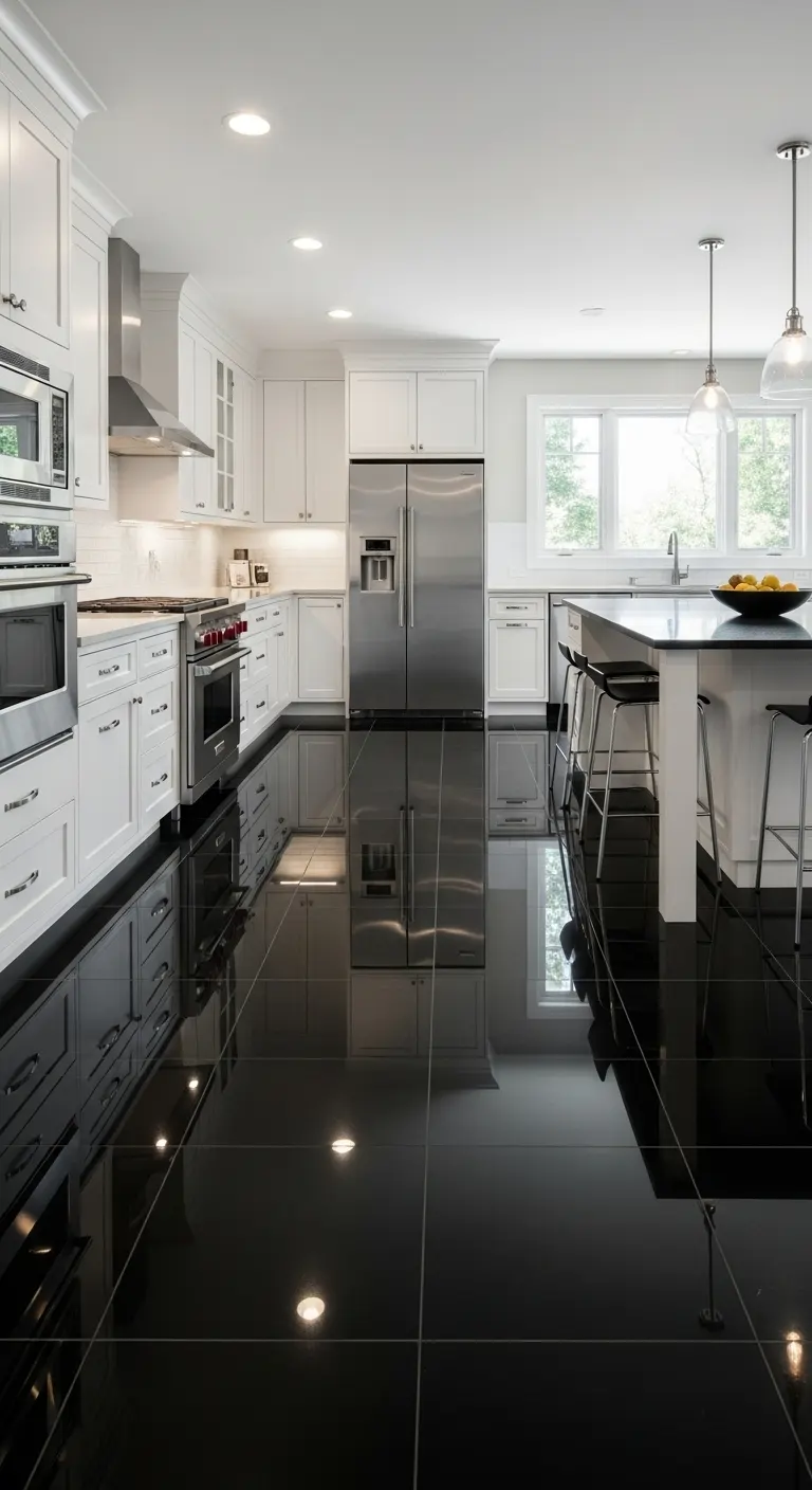 1. Polished Black Porcelain Tiles