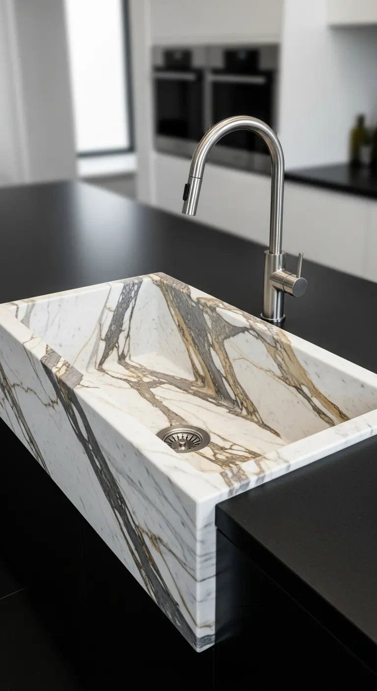 Sleek Undermount Calacatta Marble Sink for Modern Kitchens
