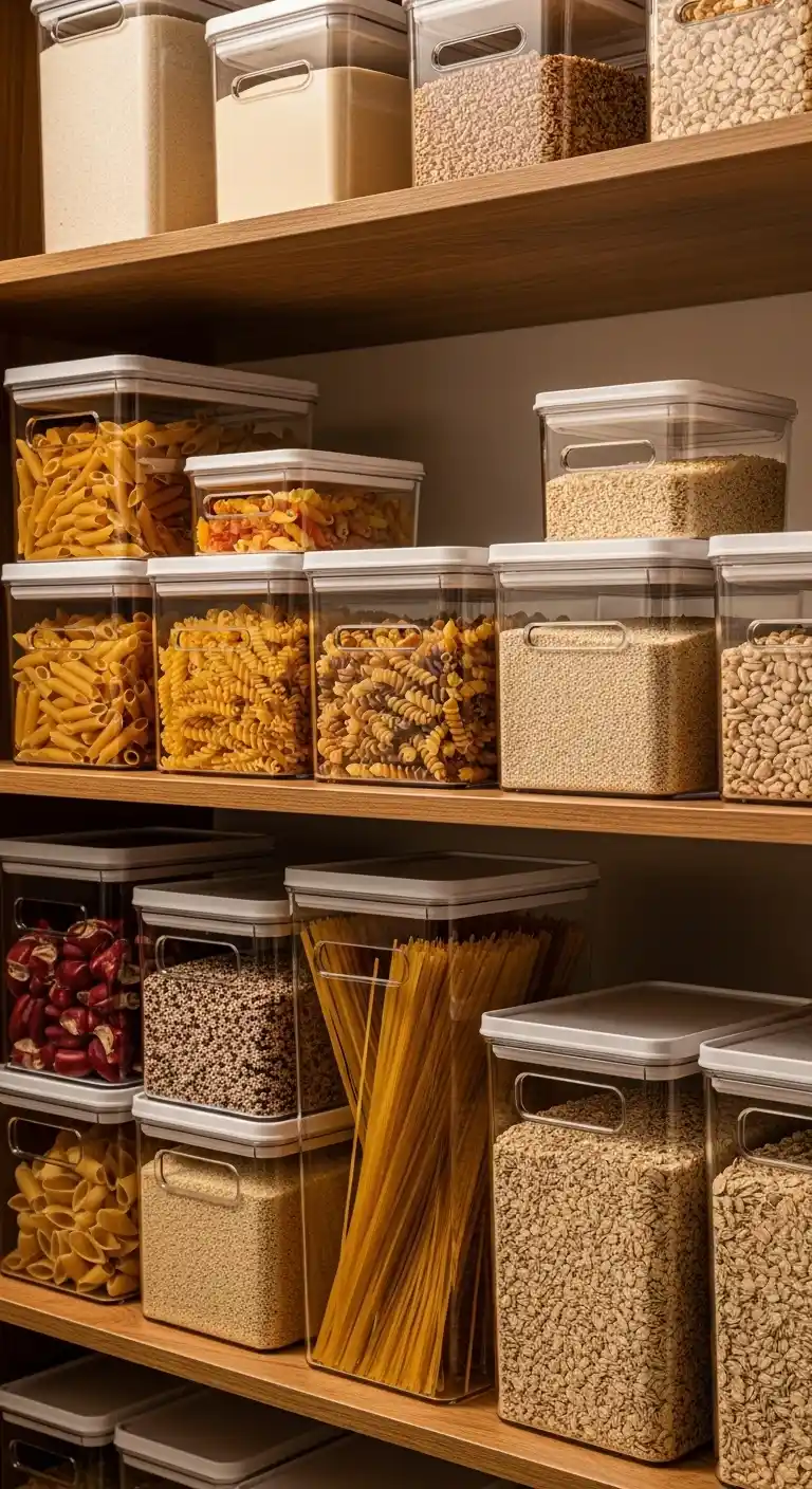 1. Use Clear Stackable Bins for Grains and Pasta