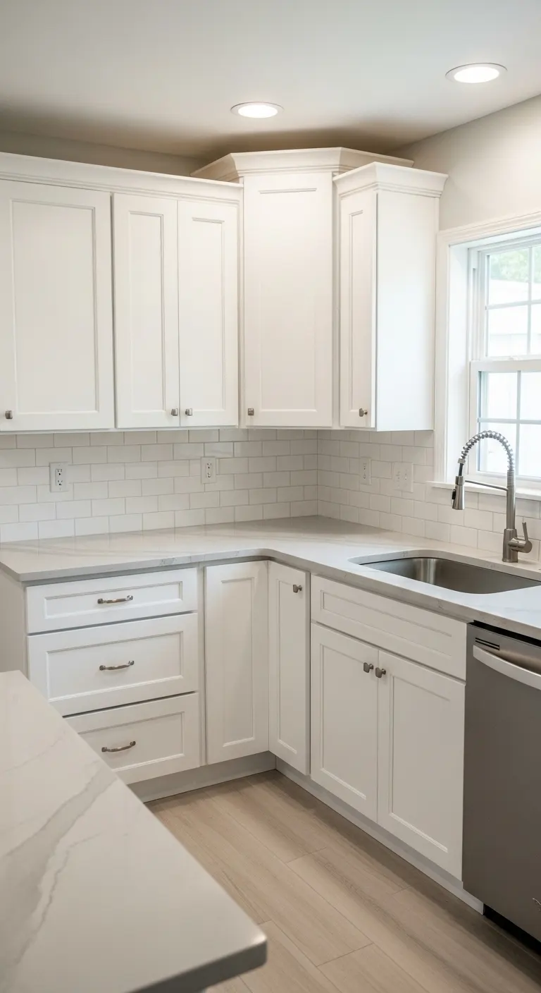 White Cabinets with Gray Quartz Countertops
