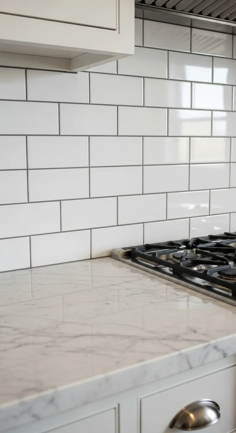 1. White Subway Tile with Marble Countertop