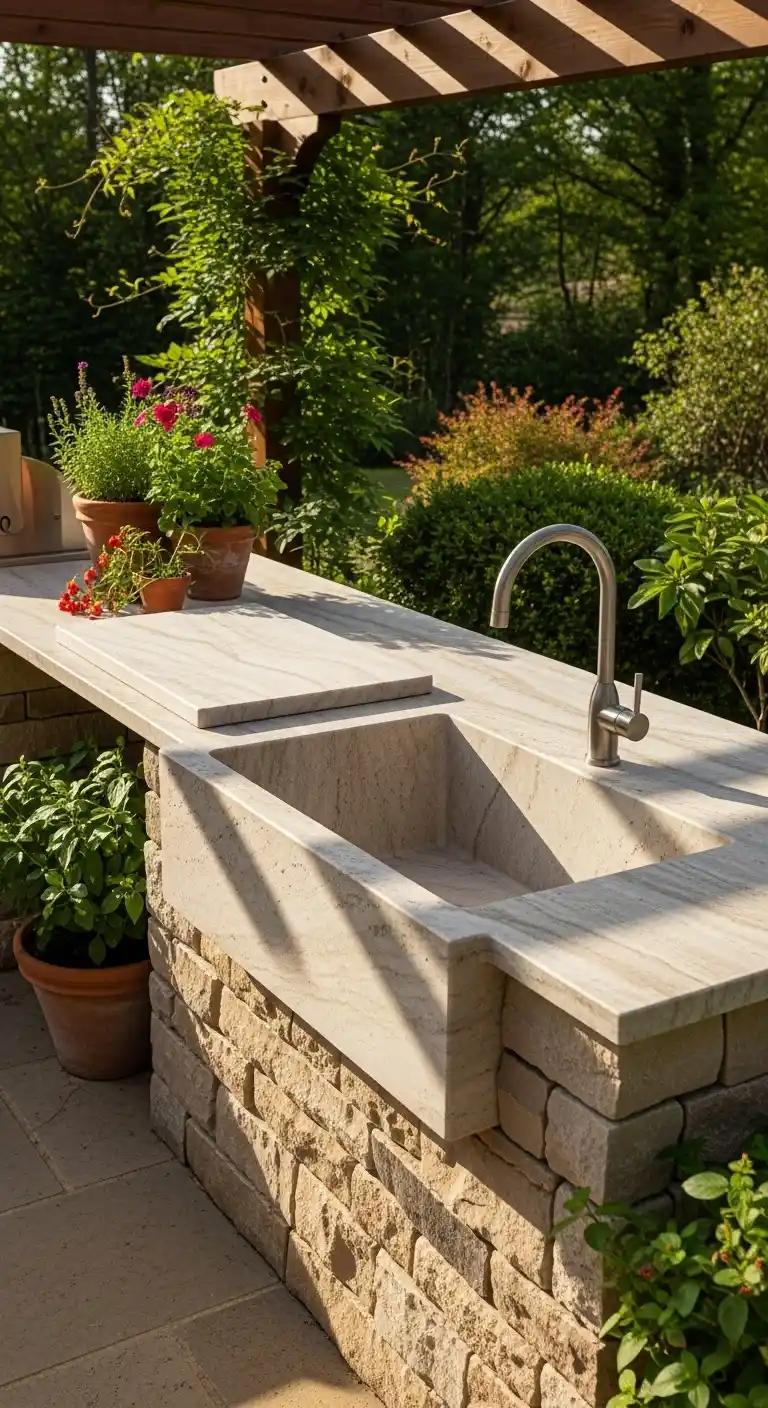 10. Integrated Stone Sink with Prep Space