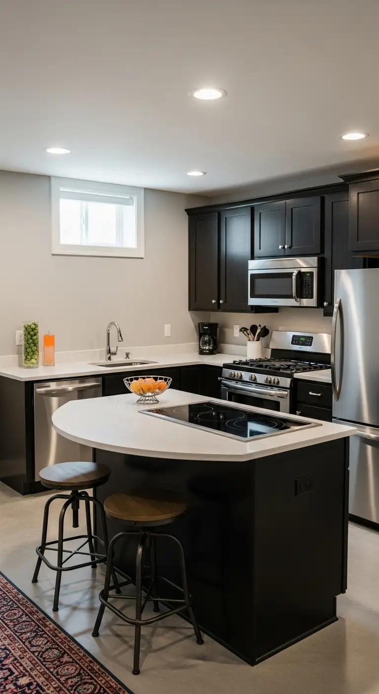 Open Concept Basement Kitchenette with Stove