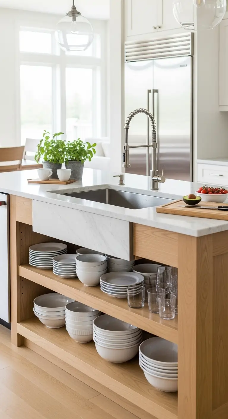10. Open Shelving Island with Sink