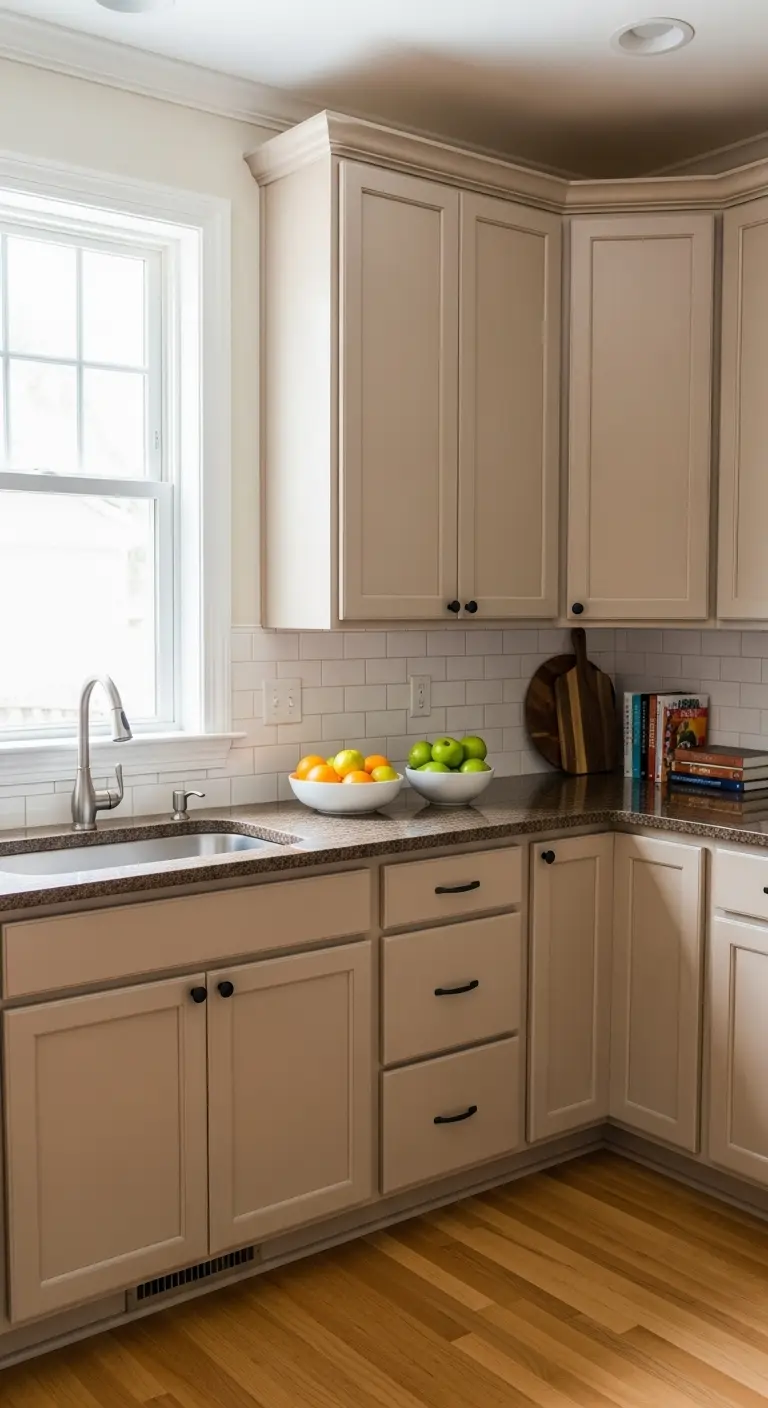 Warm Beige Cabinets with Chocolate Brown Countertops