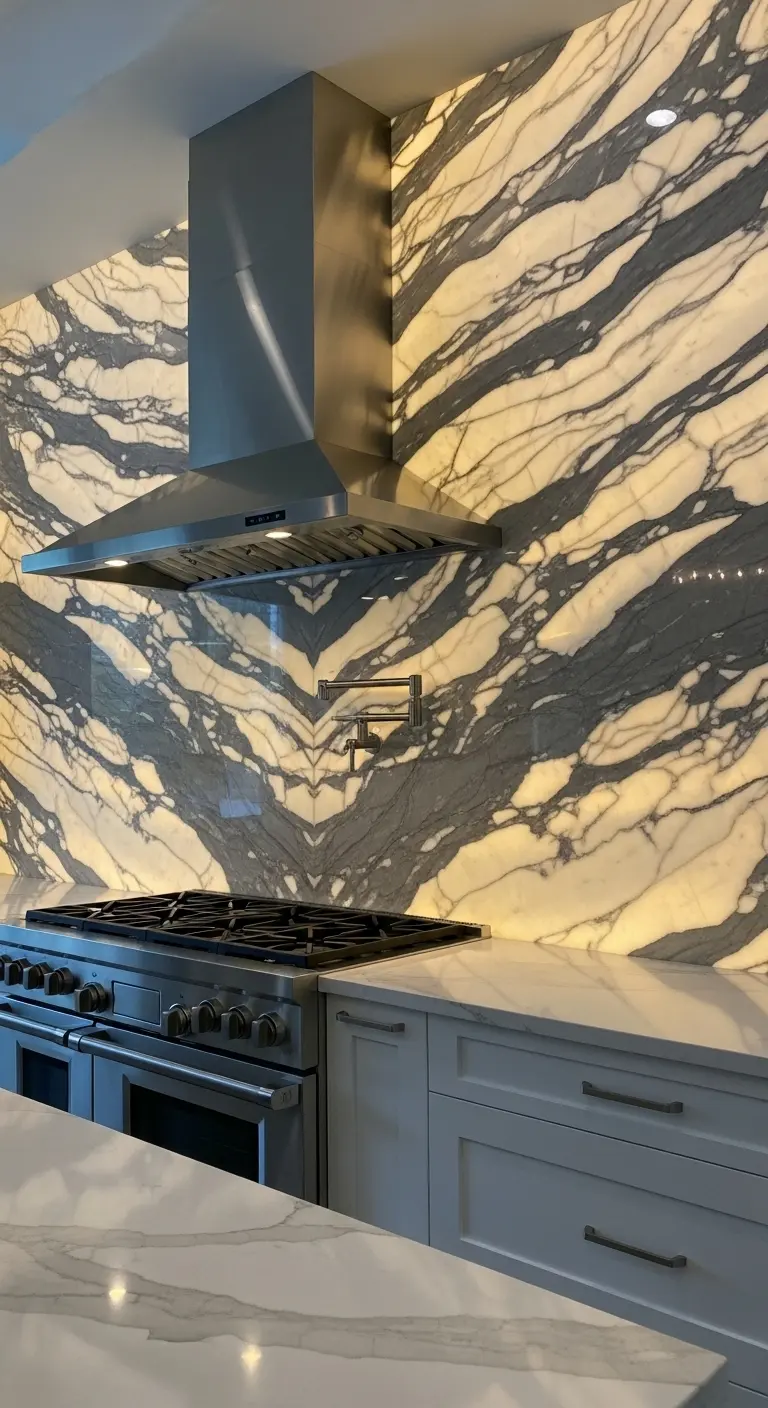11. Backlit Calacatta Backsplash