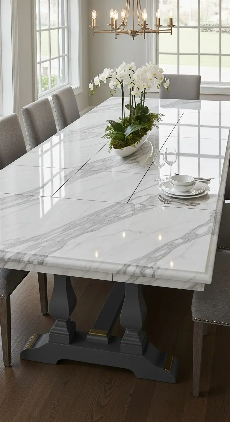 11. Extendable Calacatta Marble Table