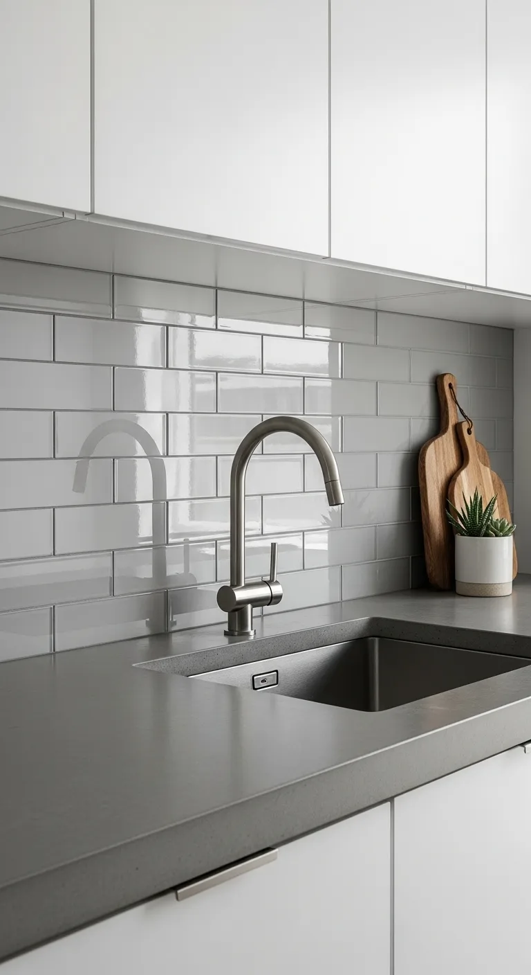 11. Glass Subway Tile with Concrete Countertop
