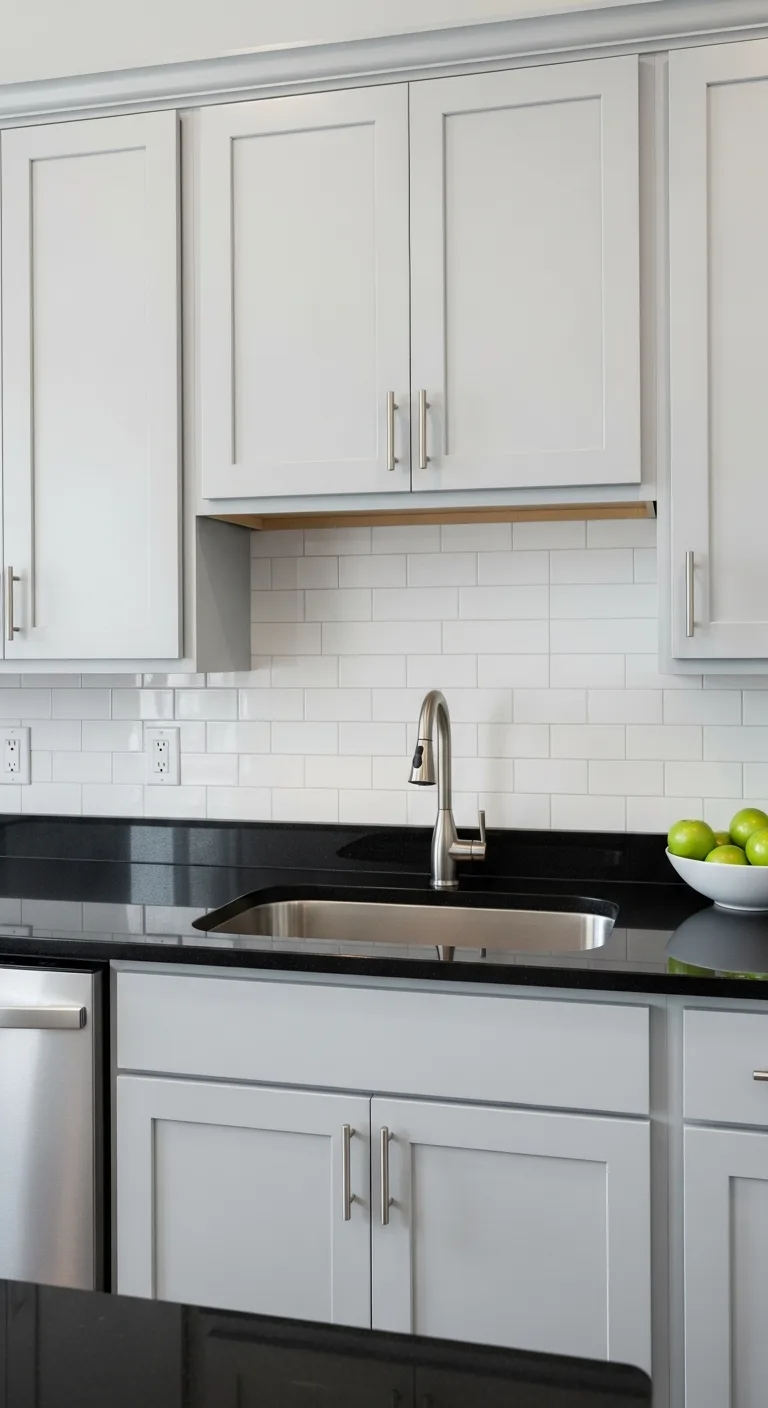 Light Gray Cabinets with Black Countertops