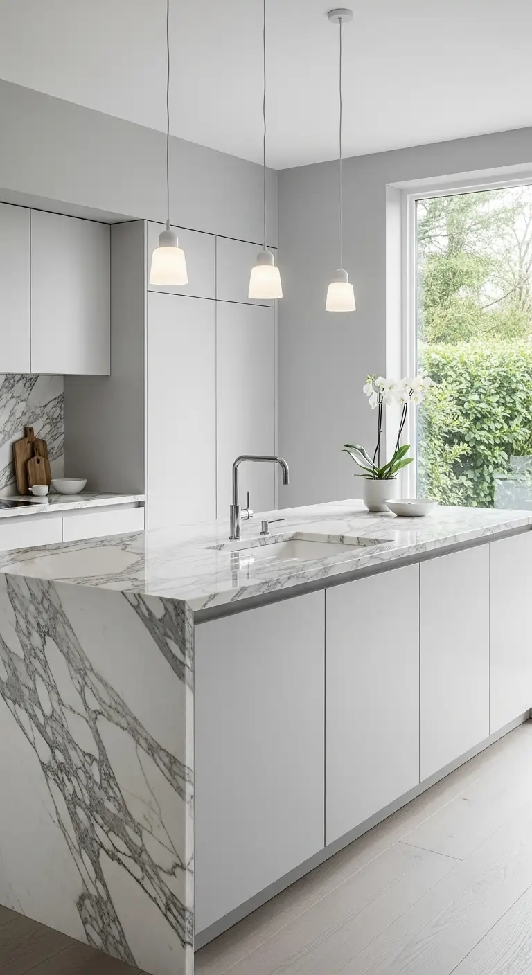 Minimalist Kitchens with Calacatta Marble