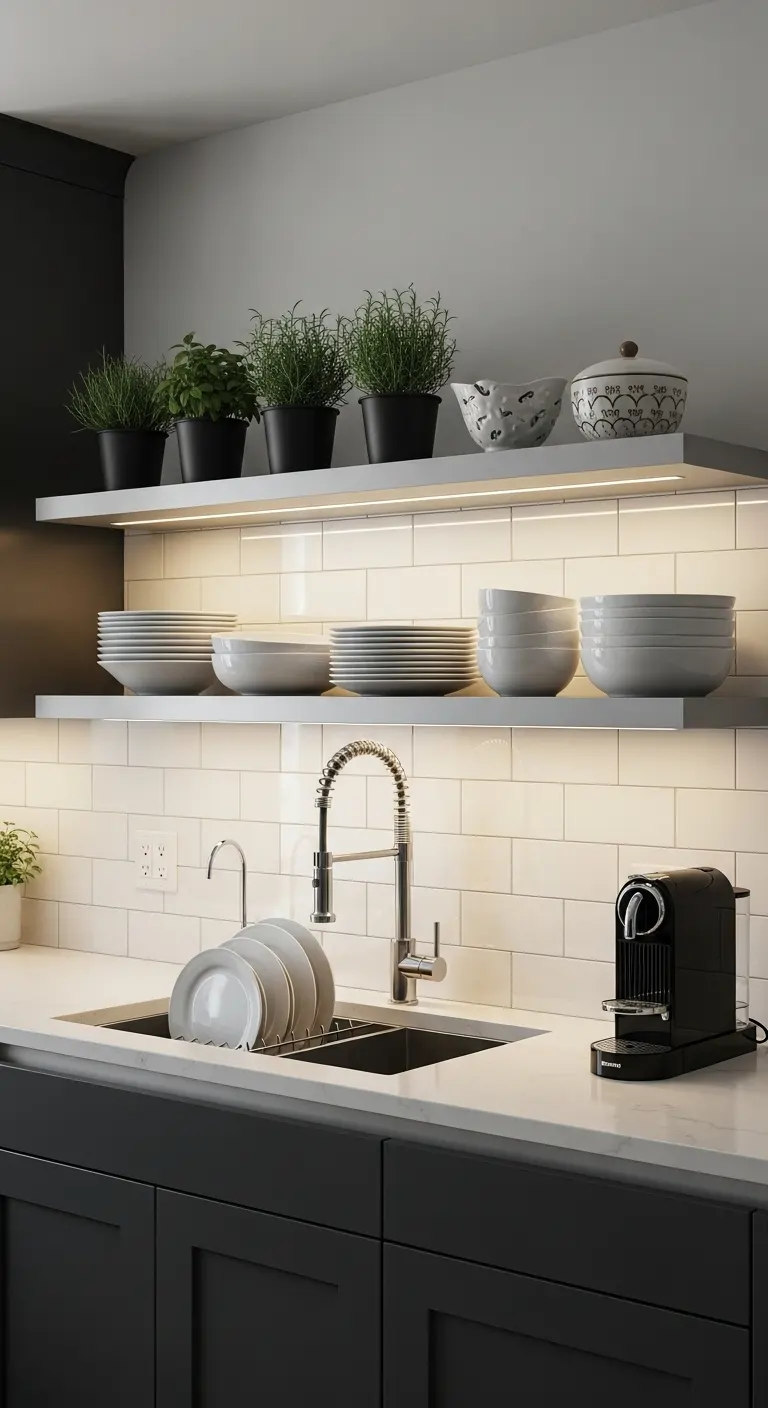 11. Use Floating Shelves with Under-Lighting