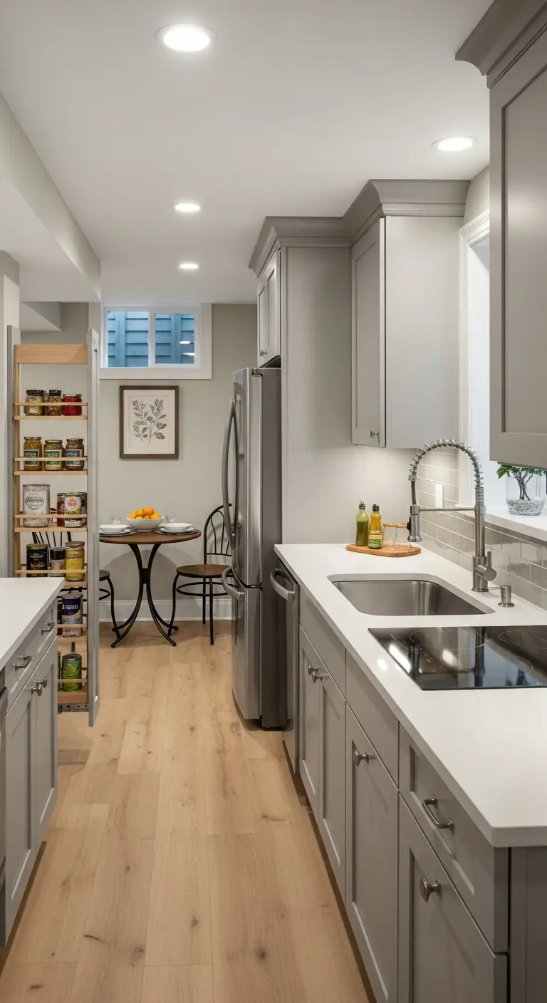 Basement Kitchenette with Pull-Out Pantry
