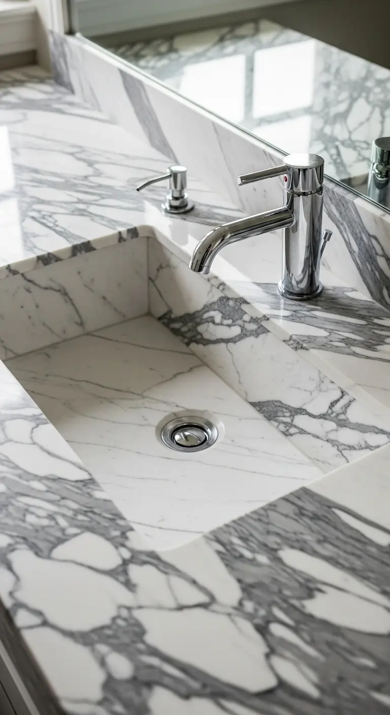 Calacatta Marble Sink with Integrated Soap Dispenser