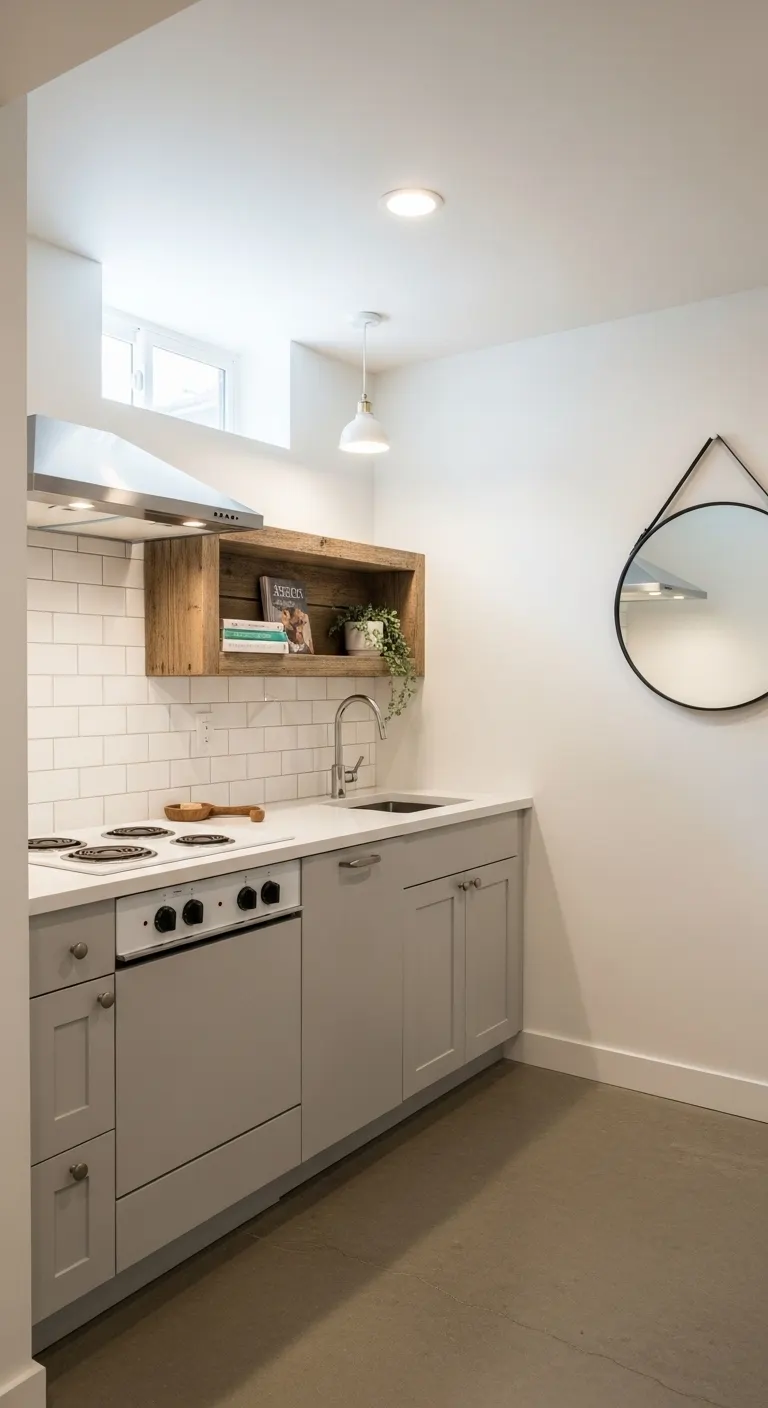 Minimalist Basement Kitchenette with Stove