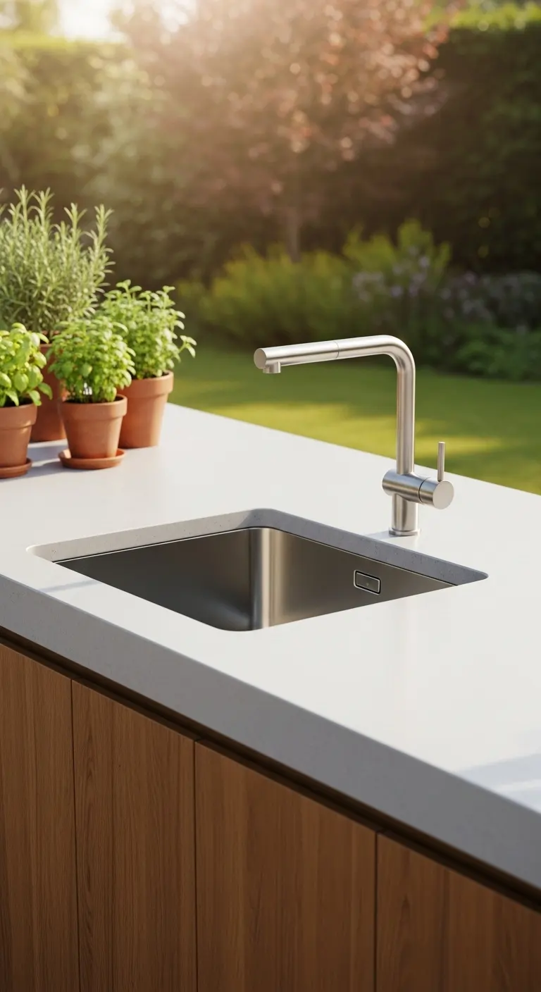 12. Minimalist Outdoor Sink with Sleek Counter