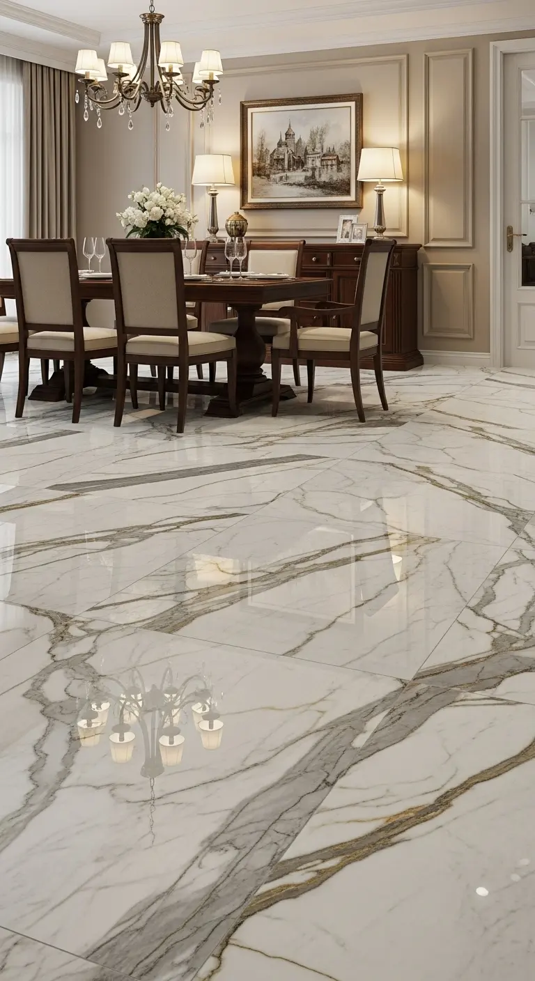 Polished Calacatta Marble in Dining Areas