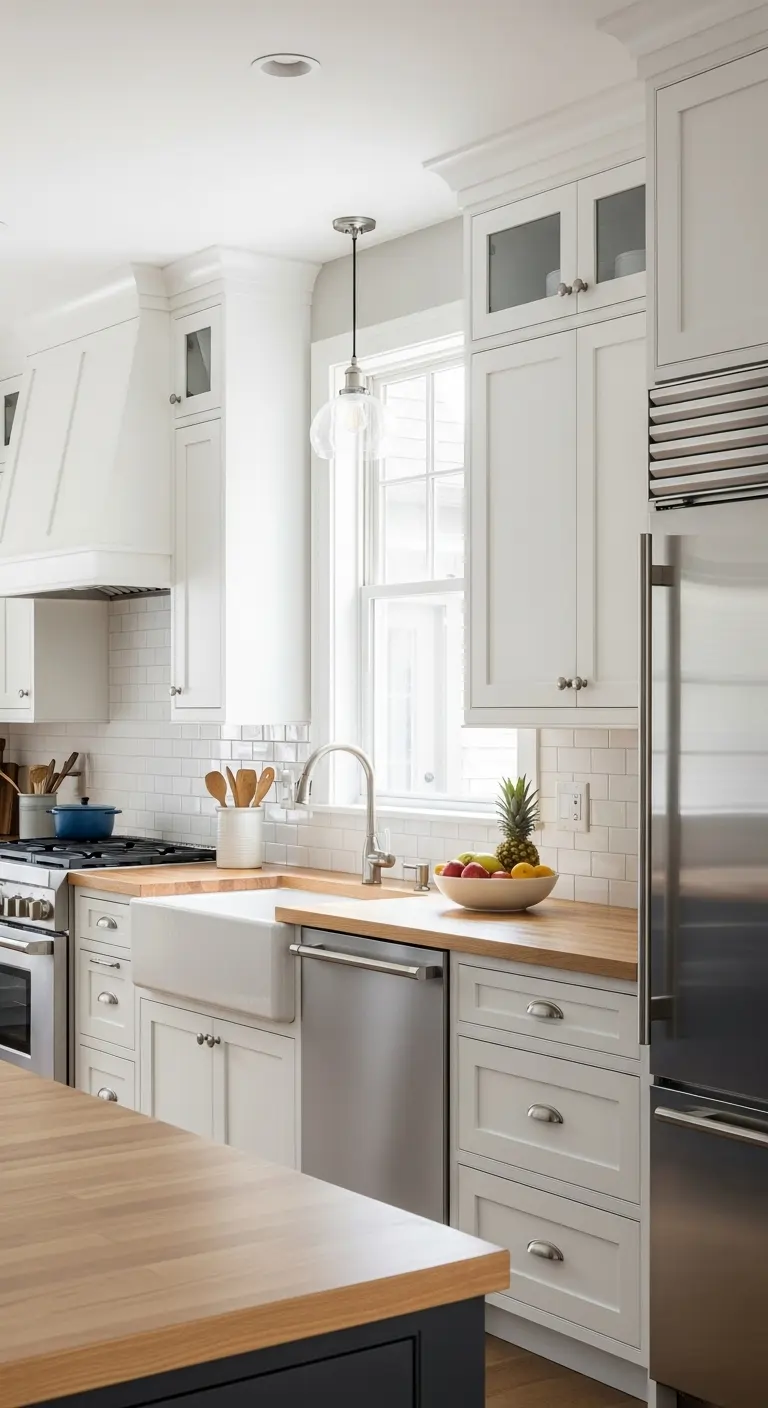 White Cabinets with Oak Countertops