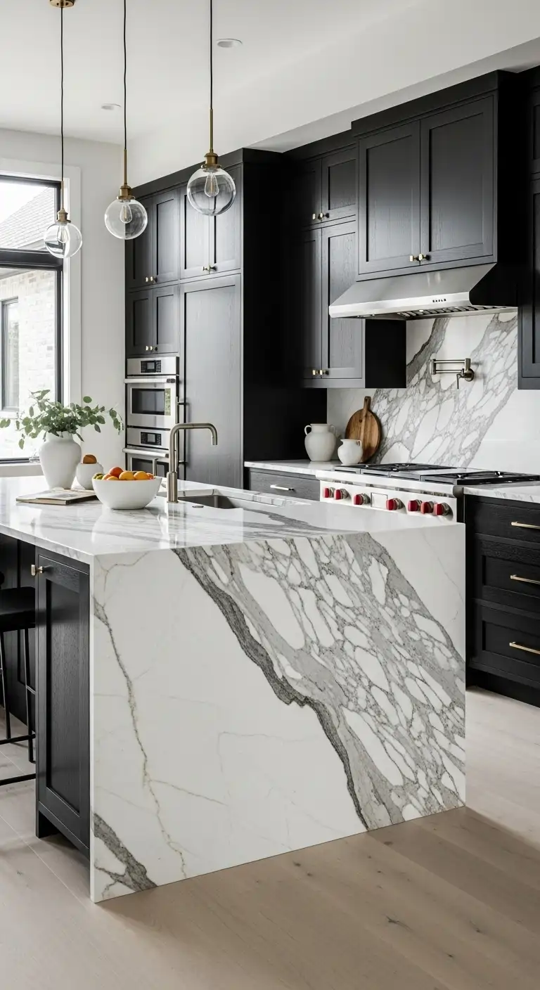 Dark Cabinets with Light Marble