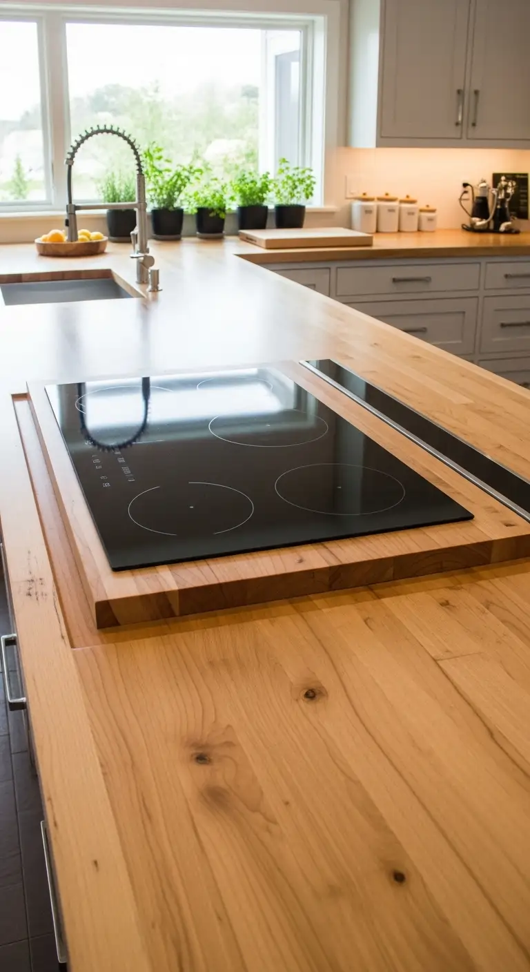 Maple Slab with Integrated Stove Surround