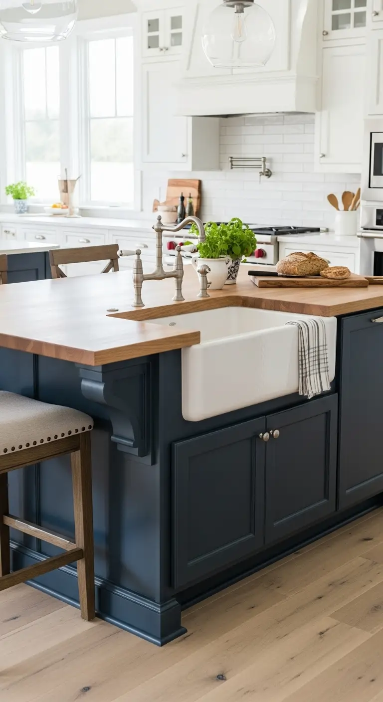 13. Two-Tone Kitchen Island with Farmhouse Sink