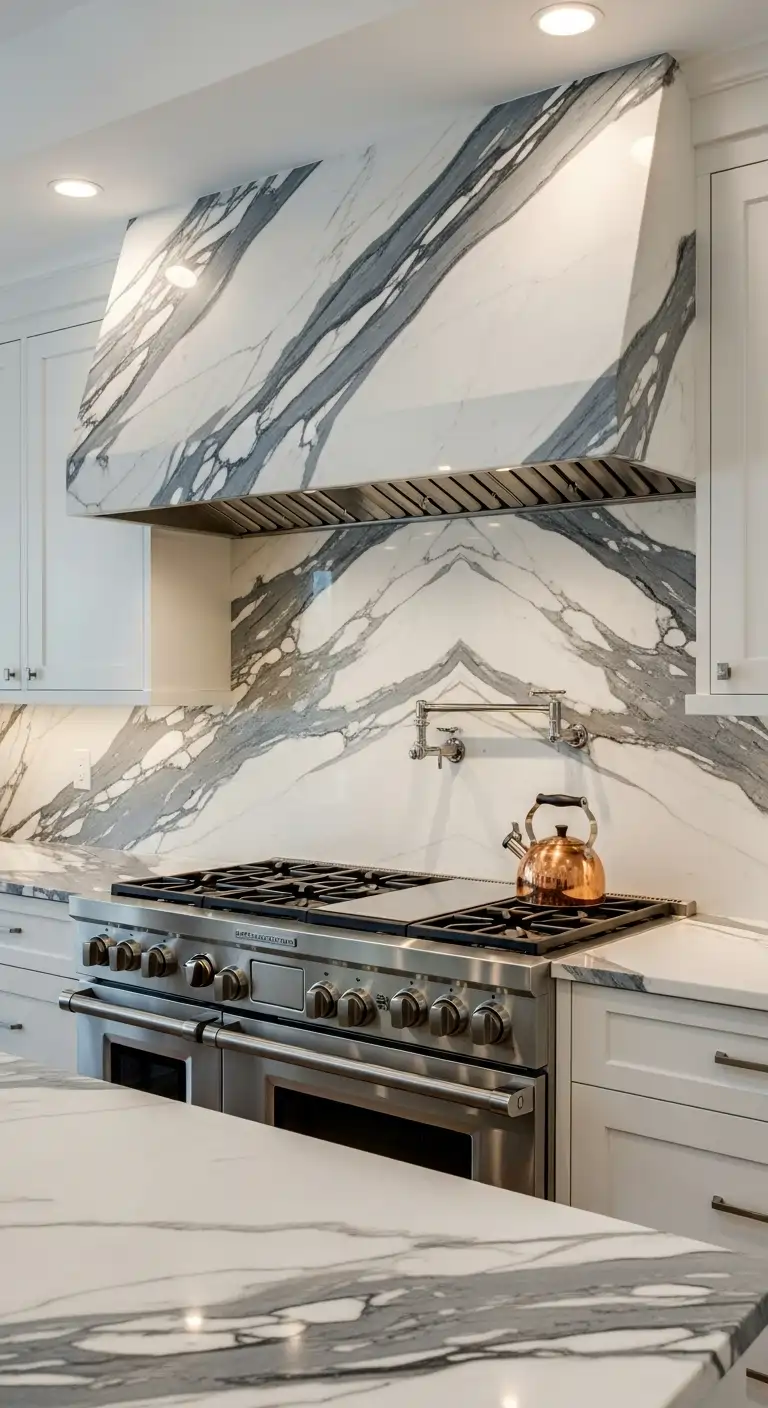 14. Calacatta Marble Behind the Stove