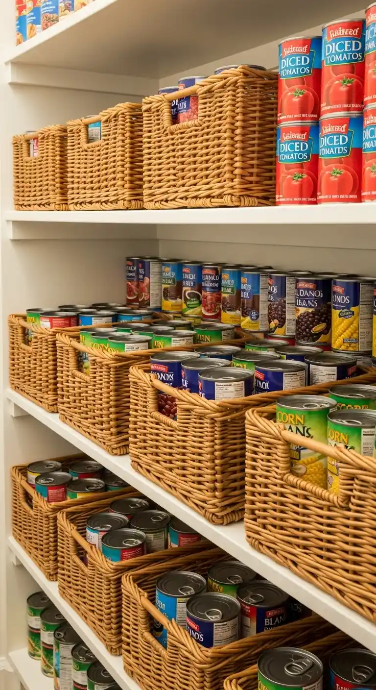 14. Display Canned Goods in Baskets
