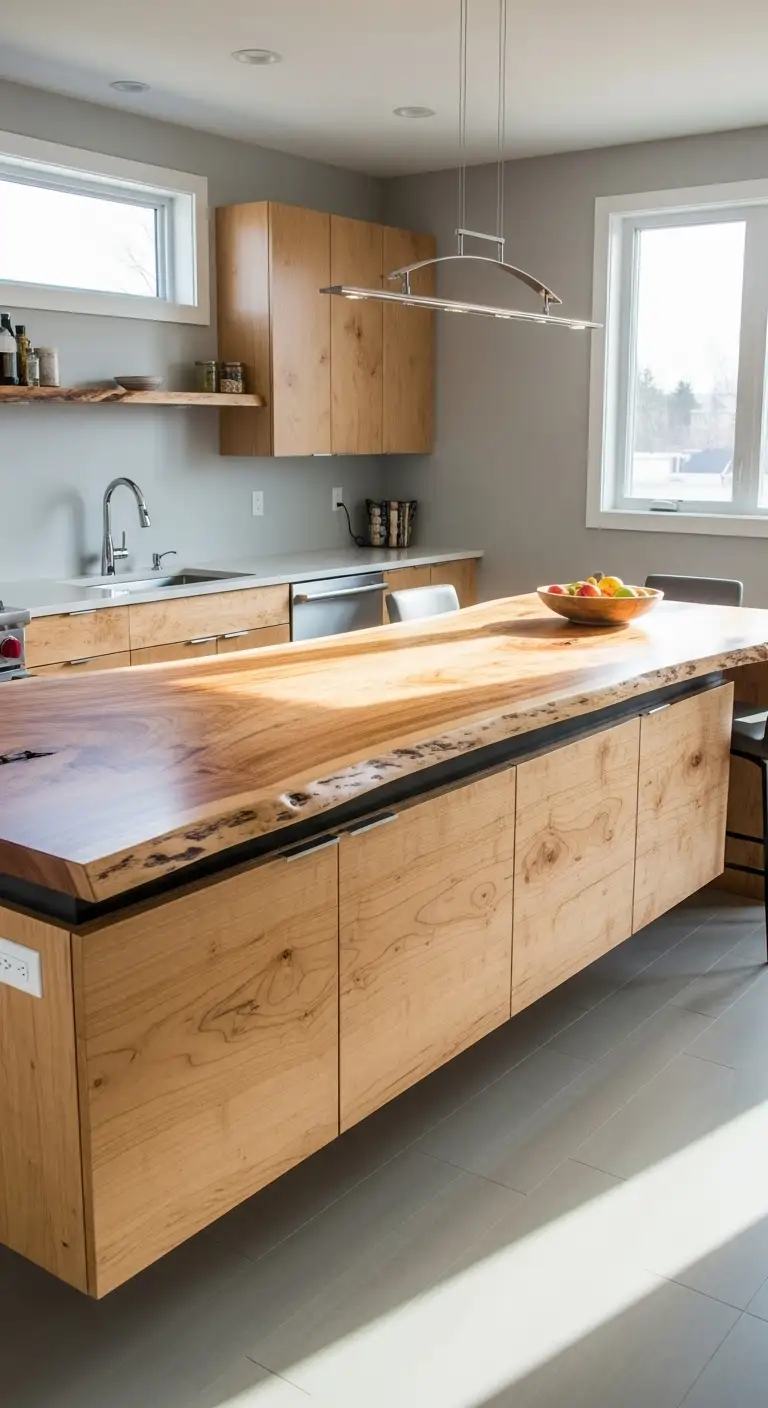 Maple Slab with Floating Cabinetry
