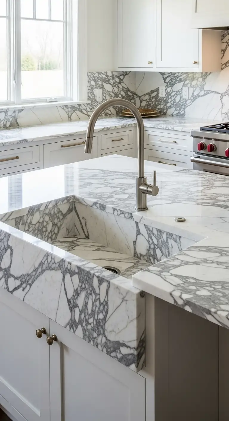 Marble Counter with Integrated Sink