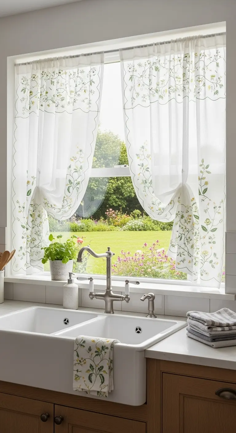 14. Sheer Curtains with Embroidery
