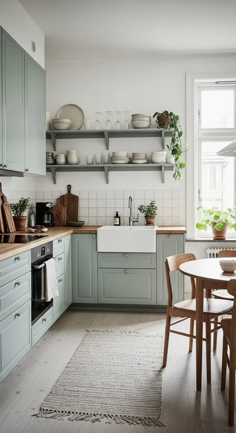 Soft Sage Cabinets for a Gentle Scandinavian Touch