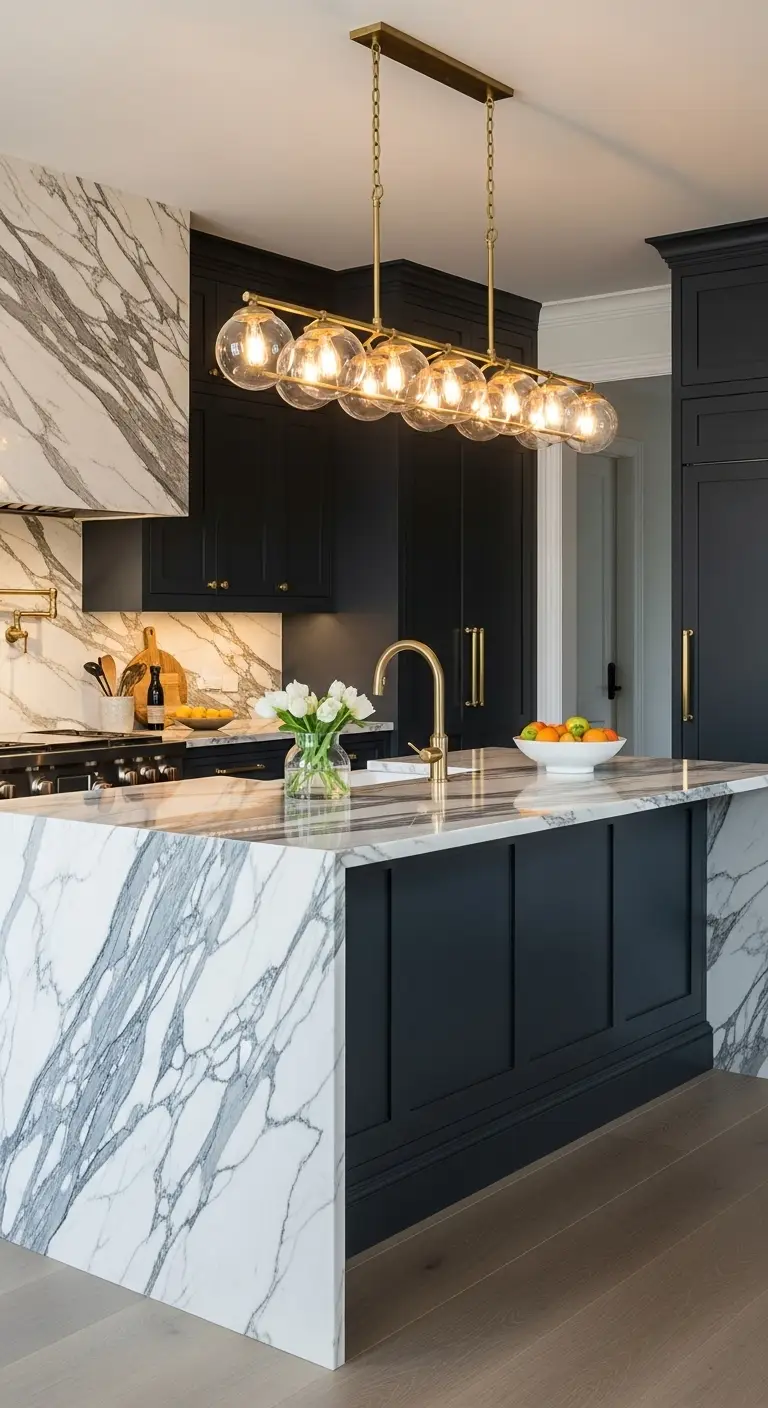 Statement Lighting Over Calacatta Marble