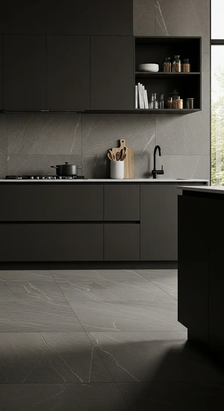 15. Black Stone-Look Porcelain Tiles