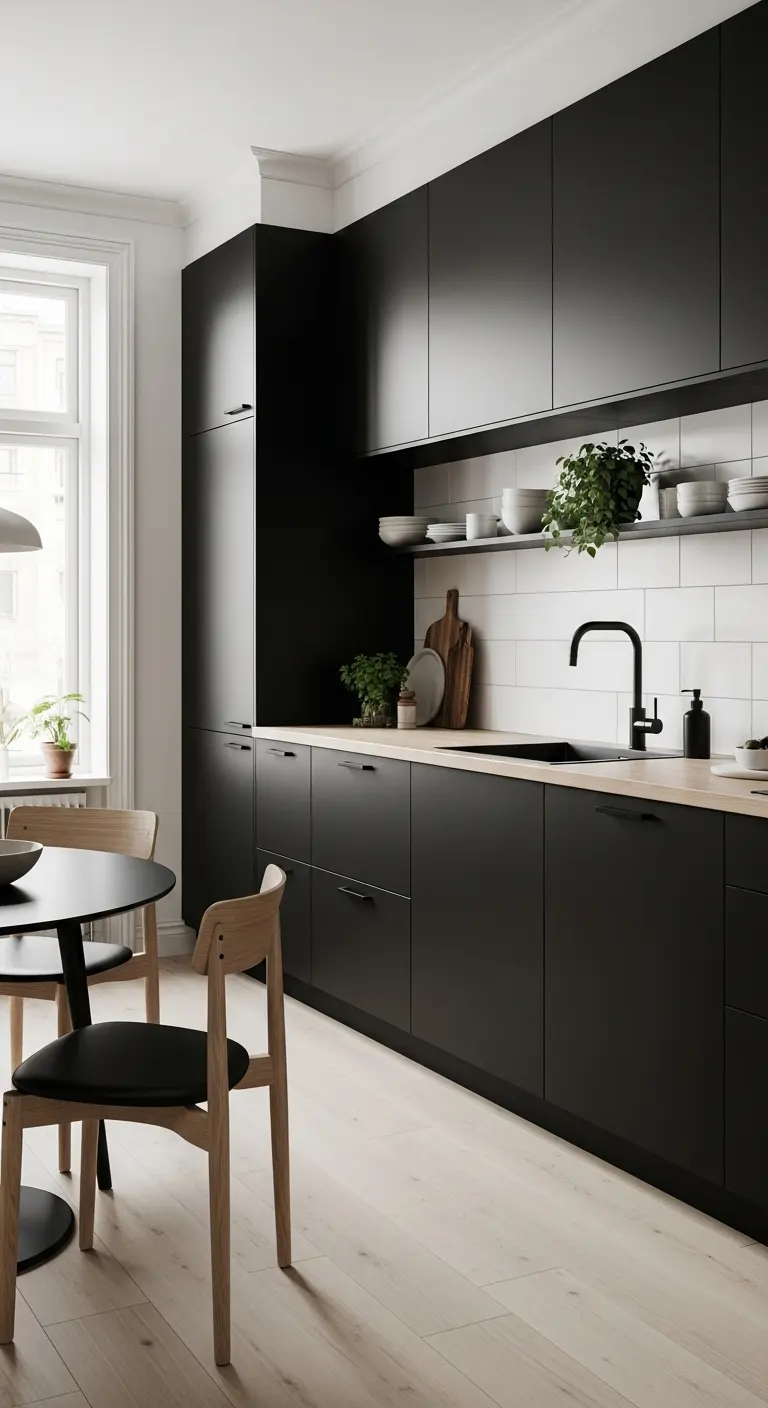 Matte Black Scandinavian Kitchen Cabinets