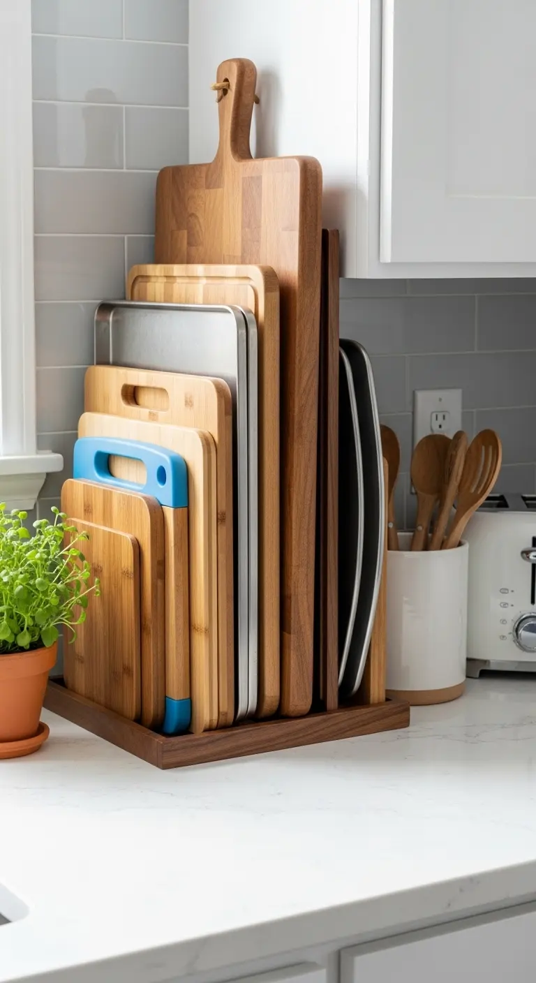 15. Use Vertical Storage for Cutting Boards and Tray