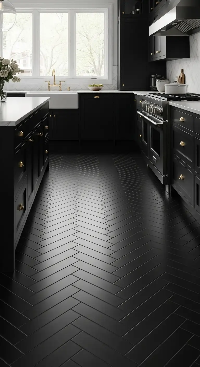 16. Black Herringbone Tiles