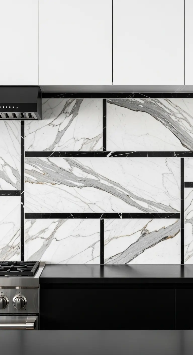 16. Calacatta Backsplash with Black Accents