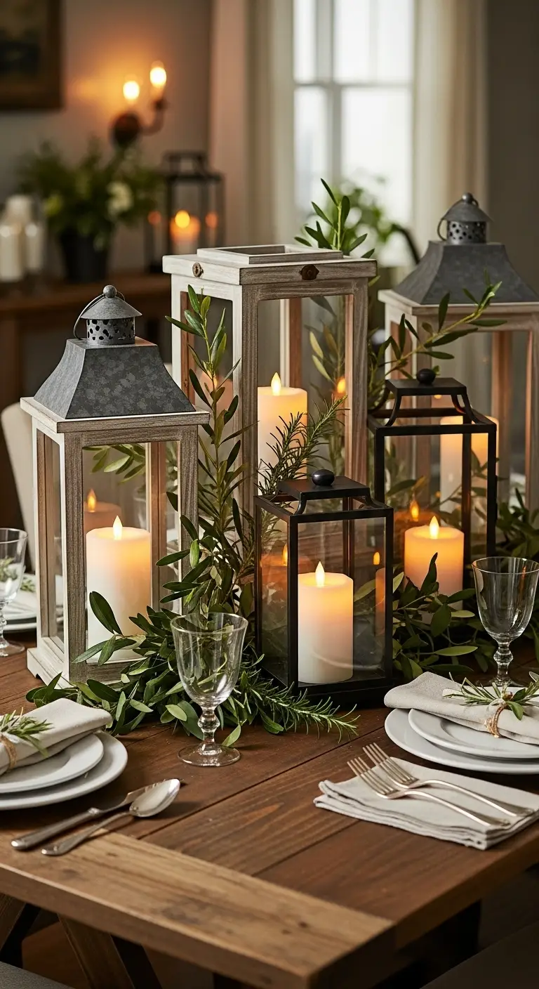16. Candle Lanterns with Greenery