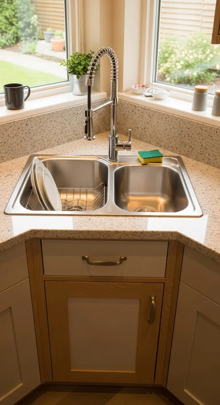 16. Compact Corner Sink for Small Kitchens
