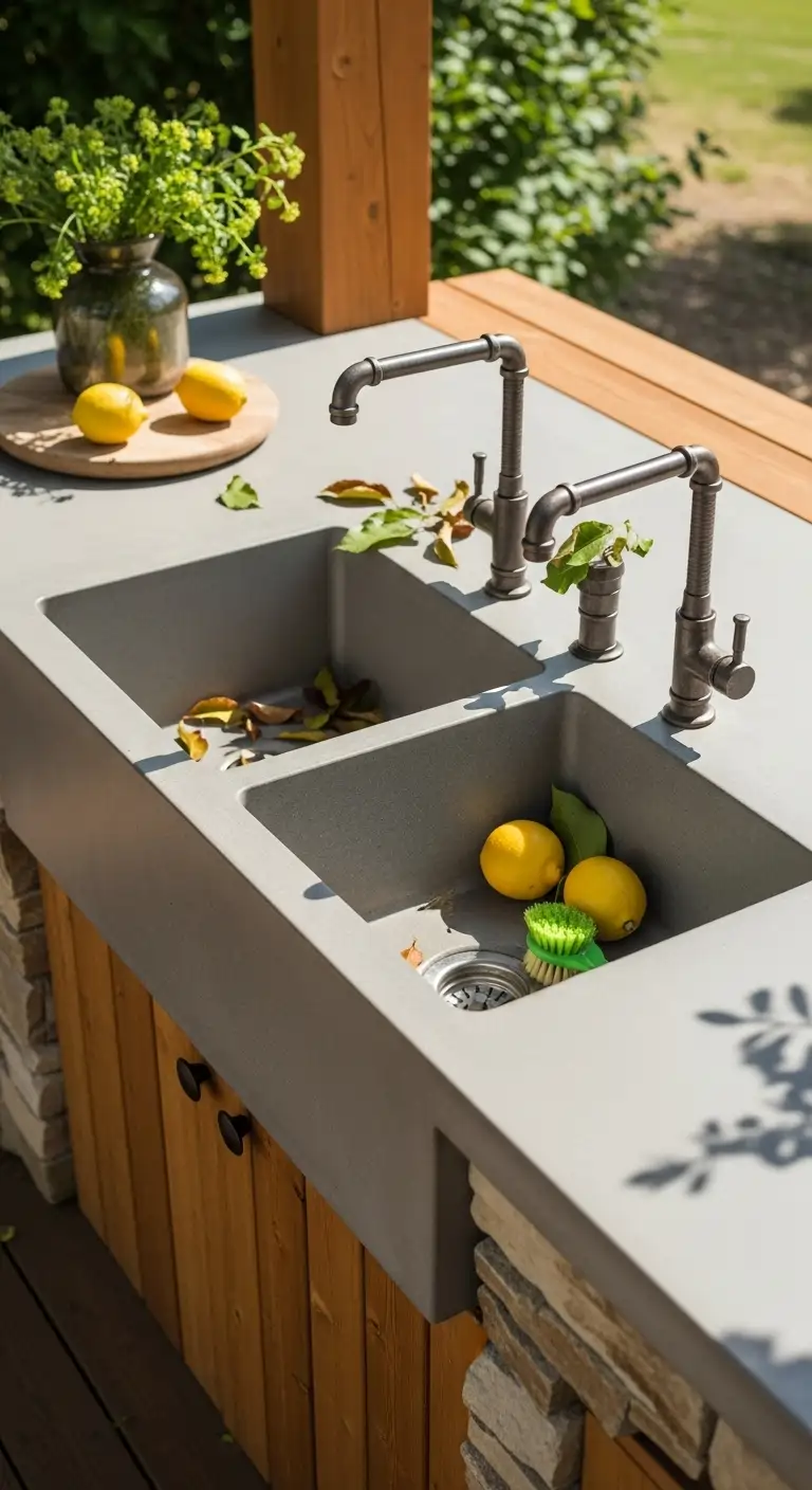 16. Concrete Double Basin Sink