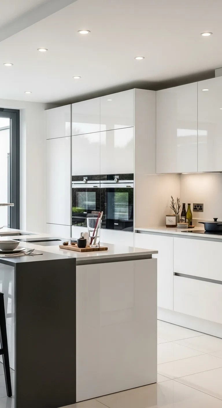 Glossy White Handleless Cabinets