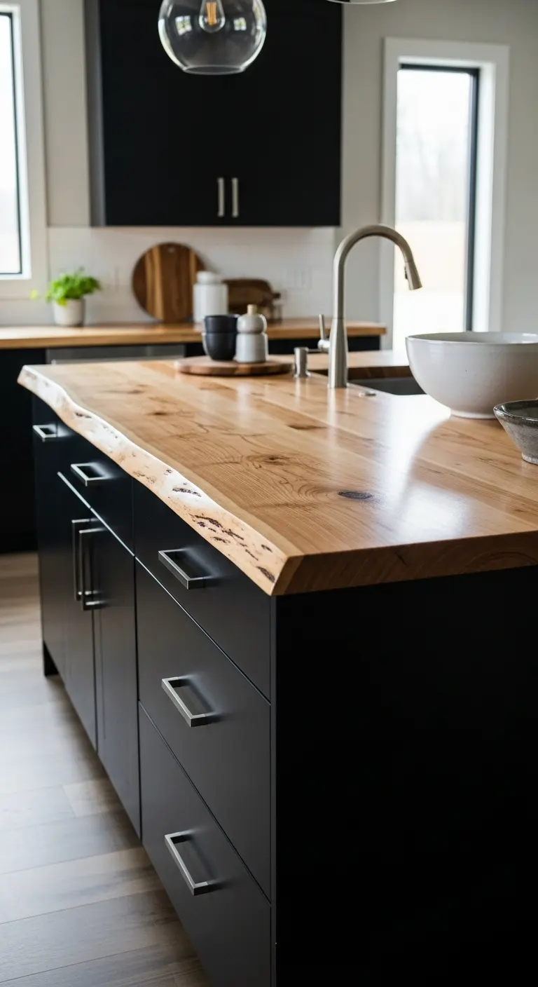 Maple Slab with Black Cabinet Contrast