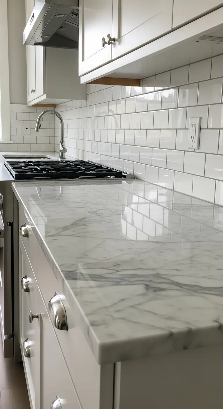 16. Subway Tile with Marble Edge Counters