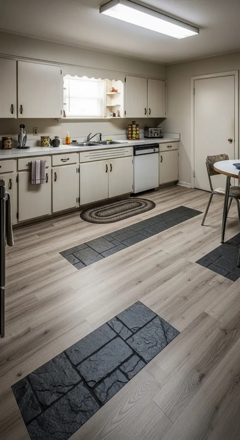 16. Vinyl Planks with Stone Accents