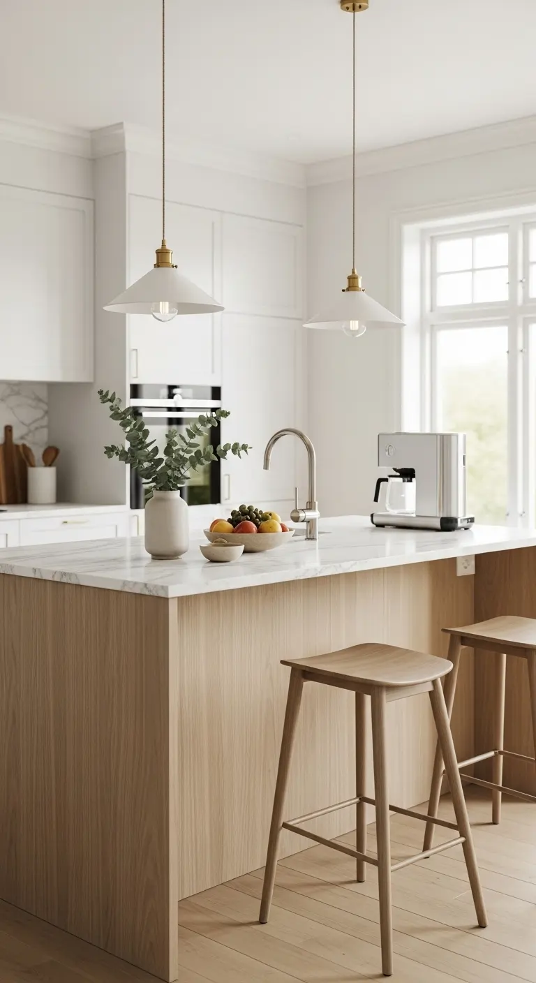 Island with Marble Countertop