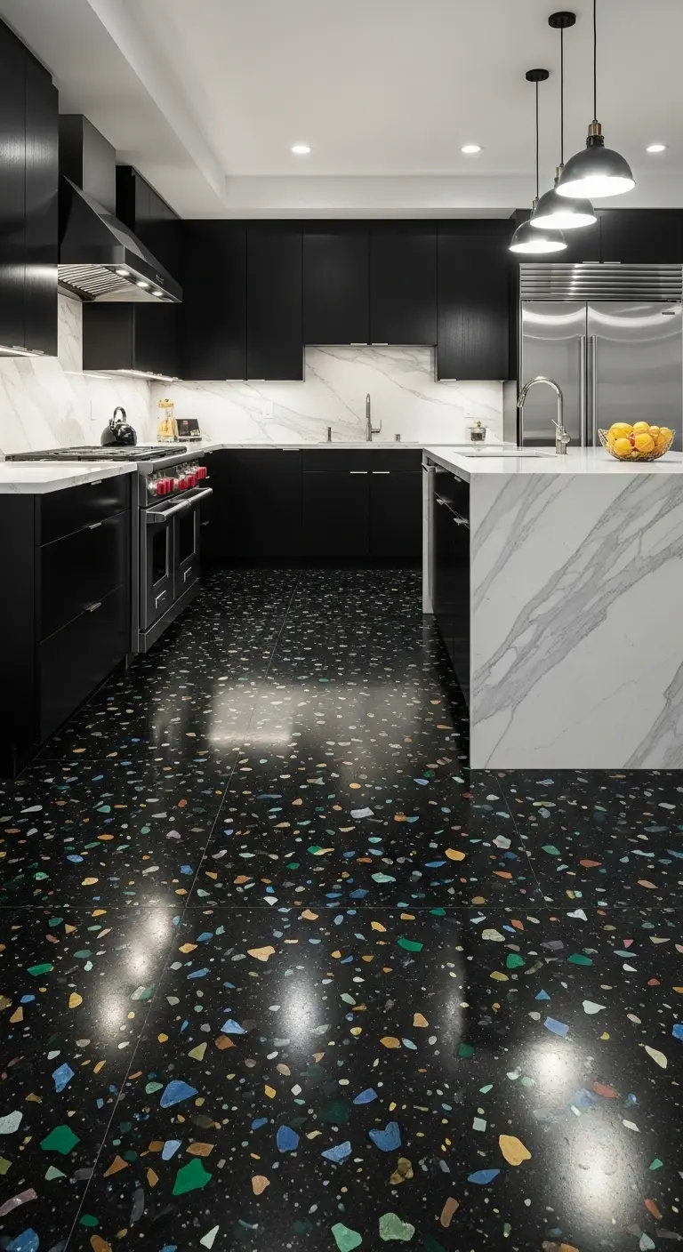 18. Black Terrazzo with Colored Chips